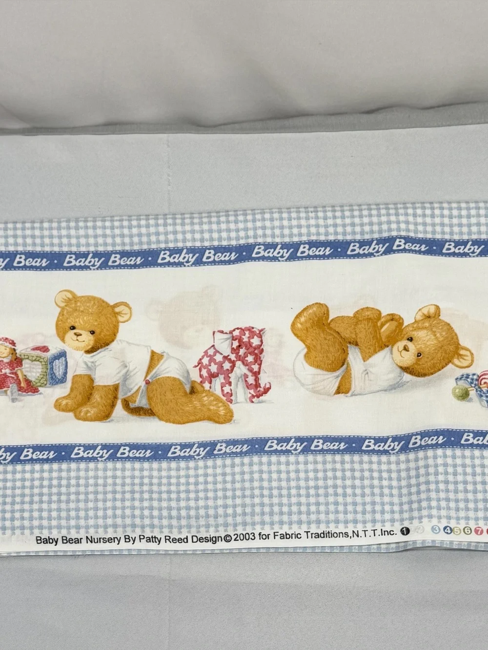 Fabric Baby Bear Nursery Boy Blue Gingham Checked Patty Reed Design 41”x72” 2 Yd
